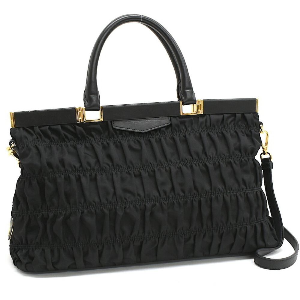 Prada Shoulder Tote Bag TESSUTO GAUFRE Nero Black Triangle Logo Plate